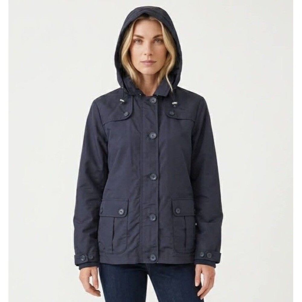 Lands’ End Women’s Hooded Rain Windbreaker Jacket Coat Small S 6-8 Navy Nylon